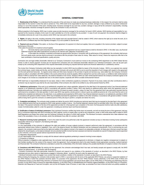 Agreement for Performance of Work: general conditions